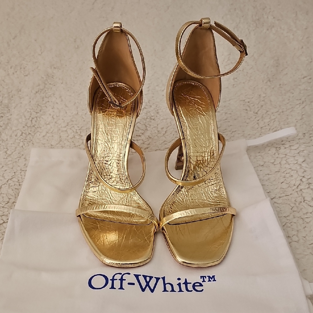 Off-White Lollipop Gold Women's Strappy Heels, Size 36